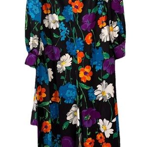Blue and Black Floral Jumpsuit with 3/4‎ Sleeves